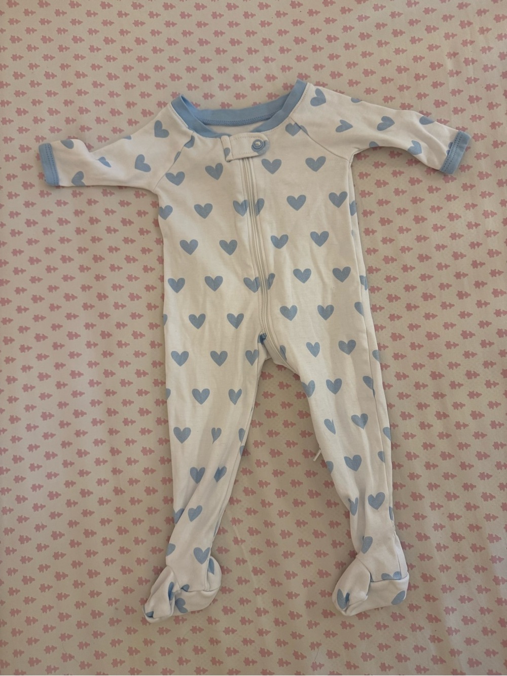 Lake Blue Heart Print Footed Onsie Pajama